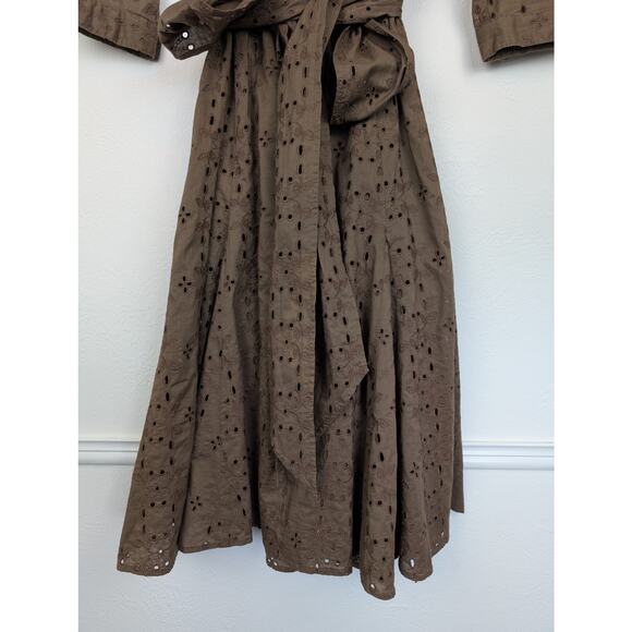 CAbi Midi Dress Floral Eyelet Faux Wrap Shirt Retro Rockabilly Brown Size 8 - Picture 4 of 11